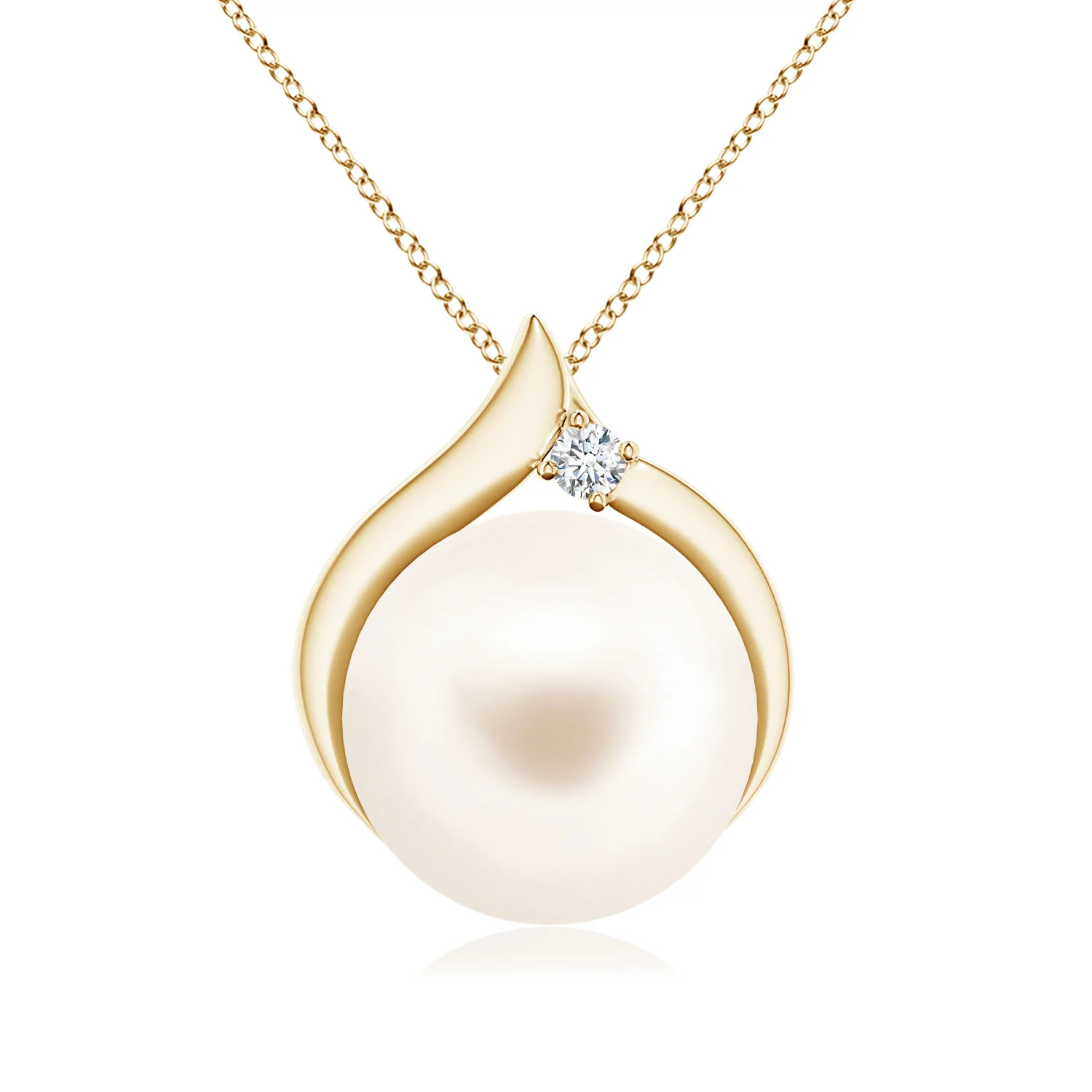 Freshwater Pearl Solitaire Pendant with Diamond | Angara | Angara US