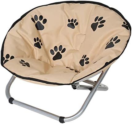 Etna Folding Pet Cot Chair - Portable Round Fold Out Elevated Cat Bed - Black and Beige Water Resist | Amazon (US)