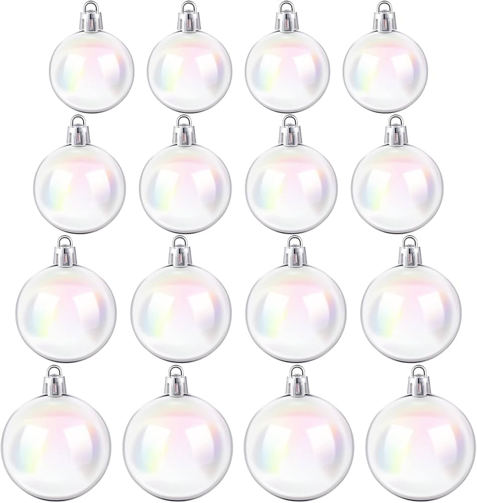16 Pieces Iridescent Christmas Ball Ornaments Transparent Plastic Iridescent Ornaments Balls Clea... | Amazon (US)