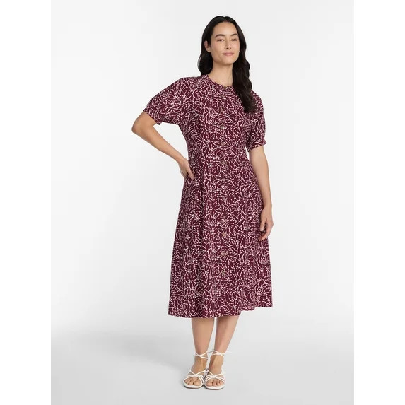 Time and Tru Women's Pleated Midi Shirtdress, Sizes XS-XXXL | Walmart (US)