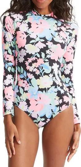 Feelin' Tropical Mock Neck Long Sleeve One-Piece Rashguard Swimsuit | Nordstrom