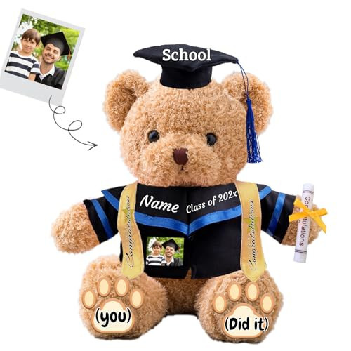JABECODIFA Graduation Teddy Bear with Text+Photo, Personalized Bear Stuffed Animal as 2026 Graduation Gift for Him/Her as High School Kindergarten College Grad Gift 2026 (12 in-Text+Photo) | Amazon (US)