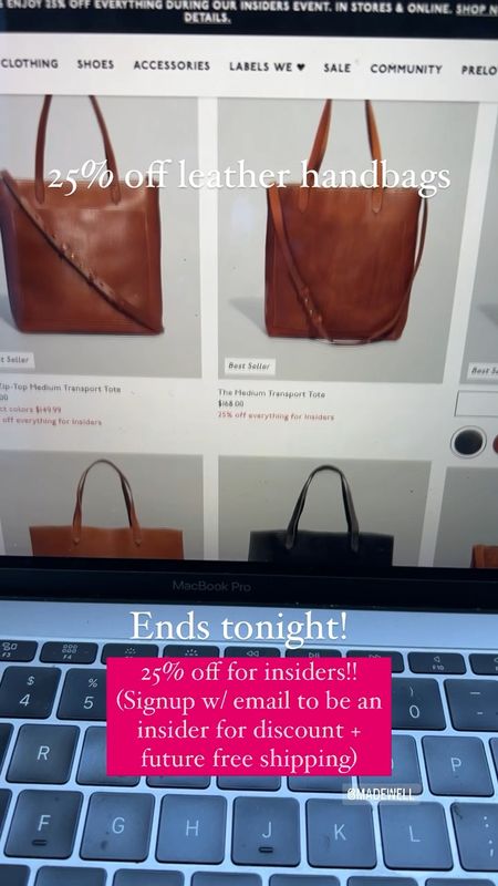 SALE ALERT!! 
25% off leather handbags at Madewell (just signup with your email to be an insider) 

Great everyday totes, classic, times less styles!



#LTKFind #LTKSeasonal #LTKGiftGuide
