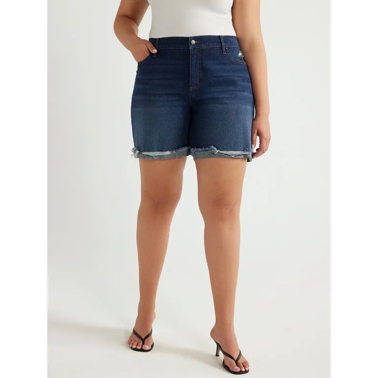 Sofia Jeans Women's Plus Size Gabriella Mid Rise Destructed Cuff Bermuda Shorts, 7" Inseam, Sizes... | Walmart (US)