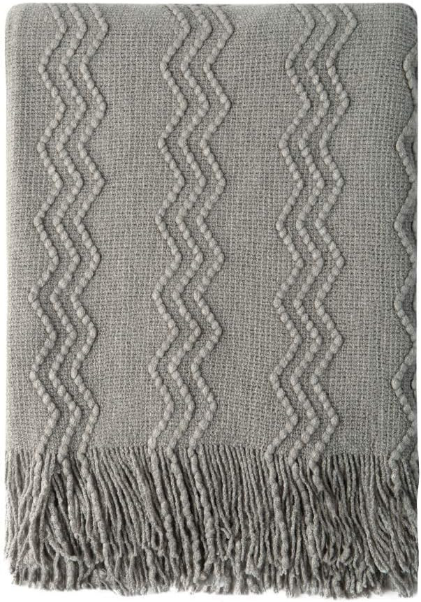 BOURINA Throw Blanket Textured Solid Soft Sofa Couch Decorative Knit Blanket, 50" x 60" Dark Grey | Amazon (US)