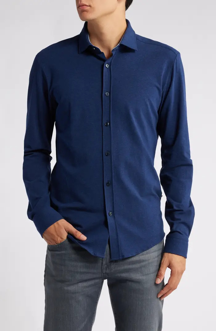 BOSS Roan Solid Stretch Cotton Button-Up Shirt | Nordstrom | Nordstrom