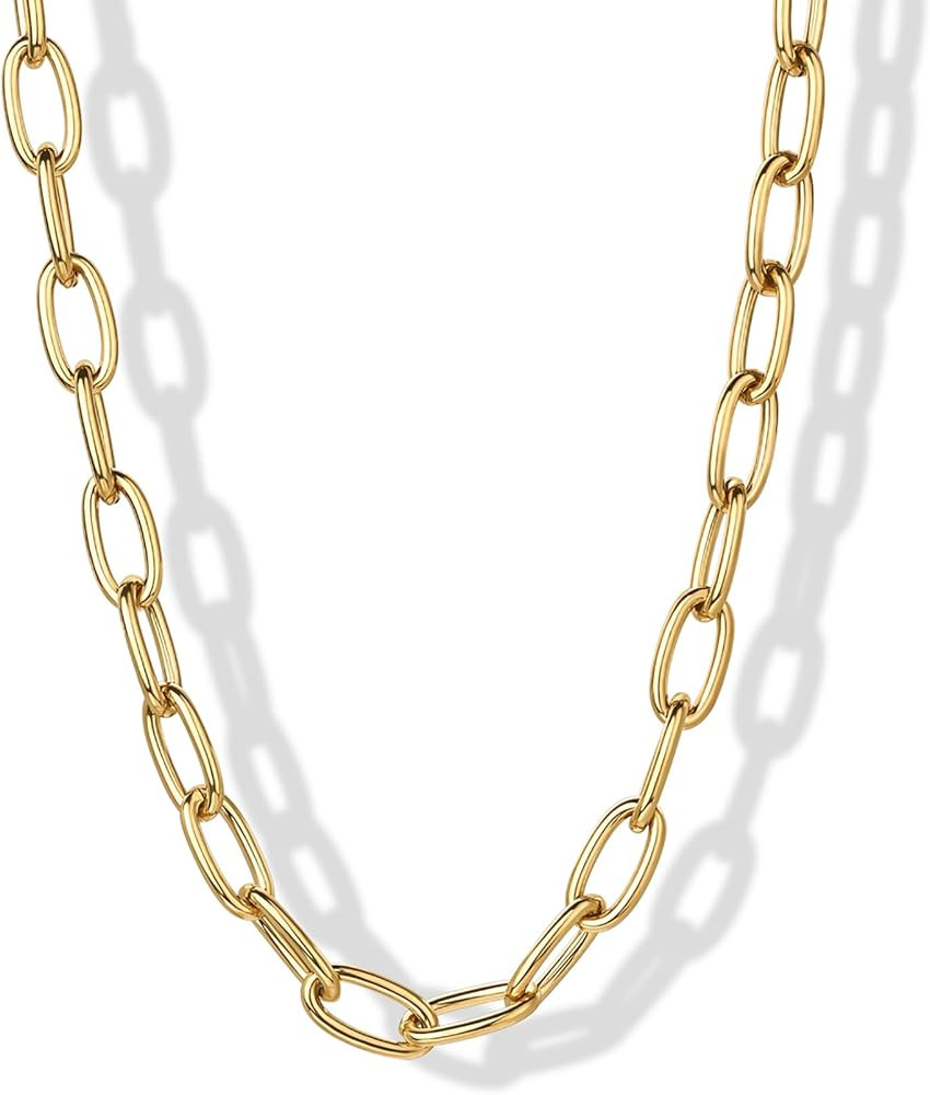 PAVOI Waterproof Chain Necklace for Women - 14K Gold Plated Stainless Steel - Flat Curb, Herringb... | Amazon (US)