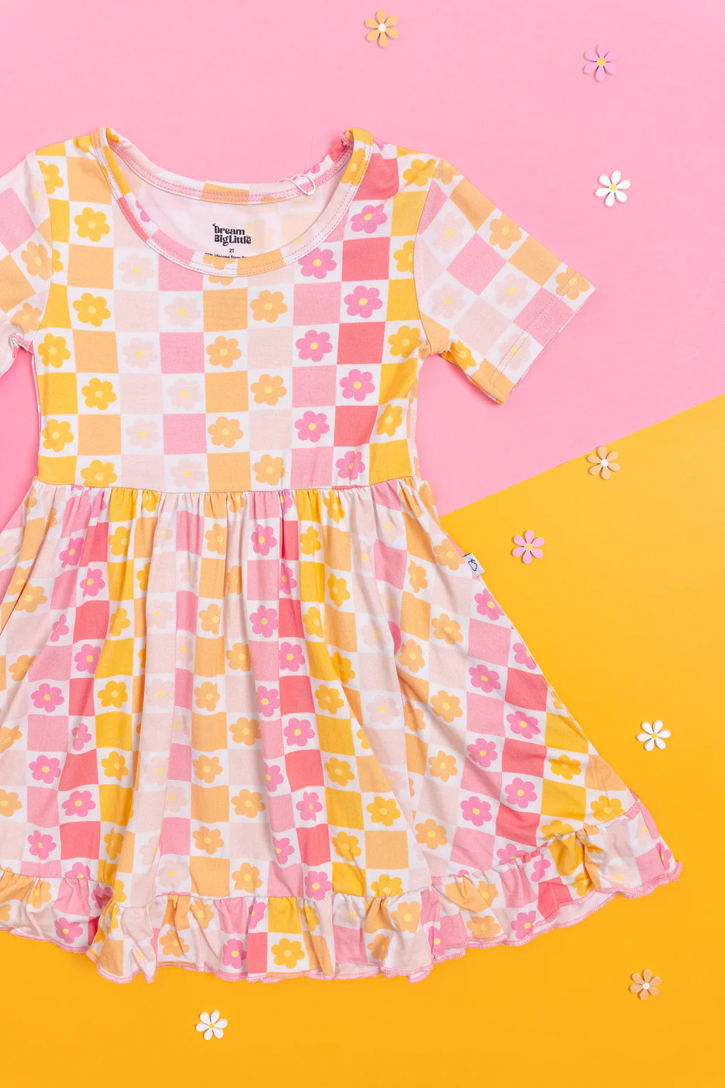 SUMMER SUNSET CHECKERS DREAM RUFFLE DRESS | Dream Big Little Co.