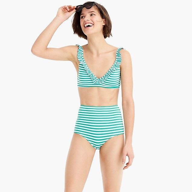 Seamless high-waisted bikini bottom in stripe | J.Crew US