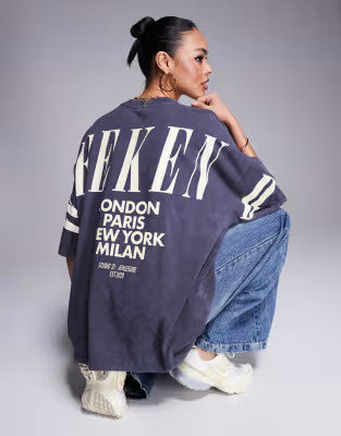 Weekend Collective Icon oversized short sleeve top with stacked back logo in washed grey and butt... | ASOS (Global)
