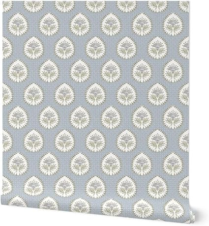 Peel & Stick Wallpaper Swatch - Blue Floral Botanical Victorian Flower Paisley Small Scale Daphne... | Amazon (US)