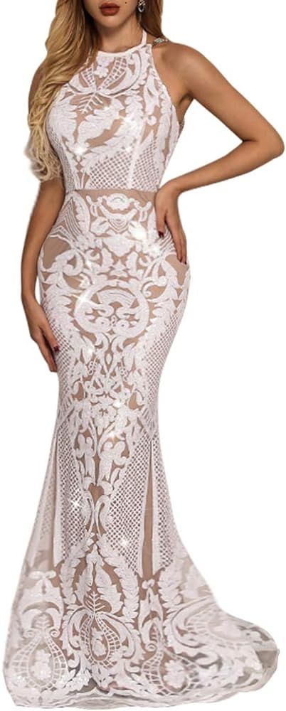 Yissang Women's Floral Sequined Wedding Evening Mermaid Dress Bridal Gowns | Amazon (US)