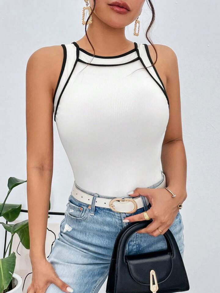 SHEIN Privé Contrast Binding Tank Top | SHEIN