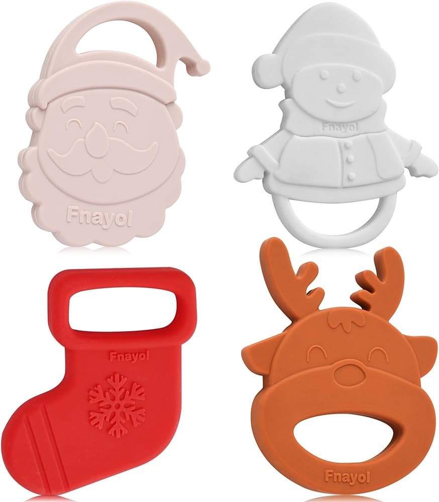 4 Pcs Christmas Teething Toys ，Soft Silicone Baby Soothing Christmas Teether Chew Toys，My Fir... | Amazon (US)