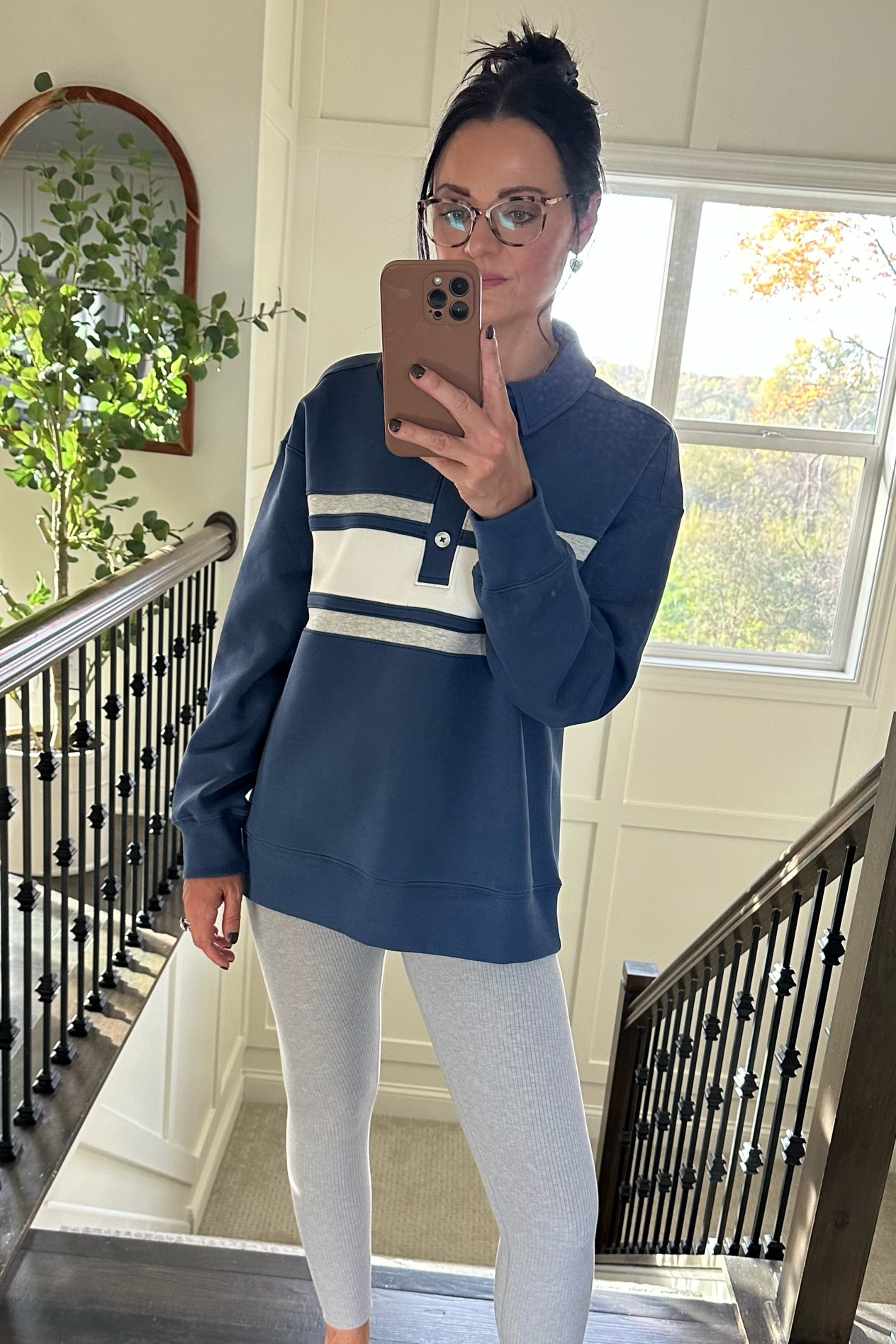 Abercrombie sweatshirts are 20% off this weekend! I love this rugby striped one with scuba like fabric. It’s elevated yet so comfy! I Linked all my favorites! 
For reference:
I’m in a Size small sweatshirt 
Xs leggings 

#abercrombie #activewear #casualfashion #over40style #aloyoga 

#LTKOver40 #LTKActive #LTKSaleAlert