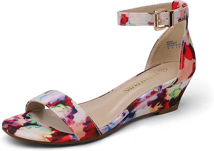 DREAM PAIRS Women's Ingrid Ankle Strap Low Wedge Sandal | Amazon (US)