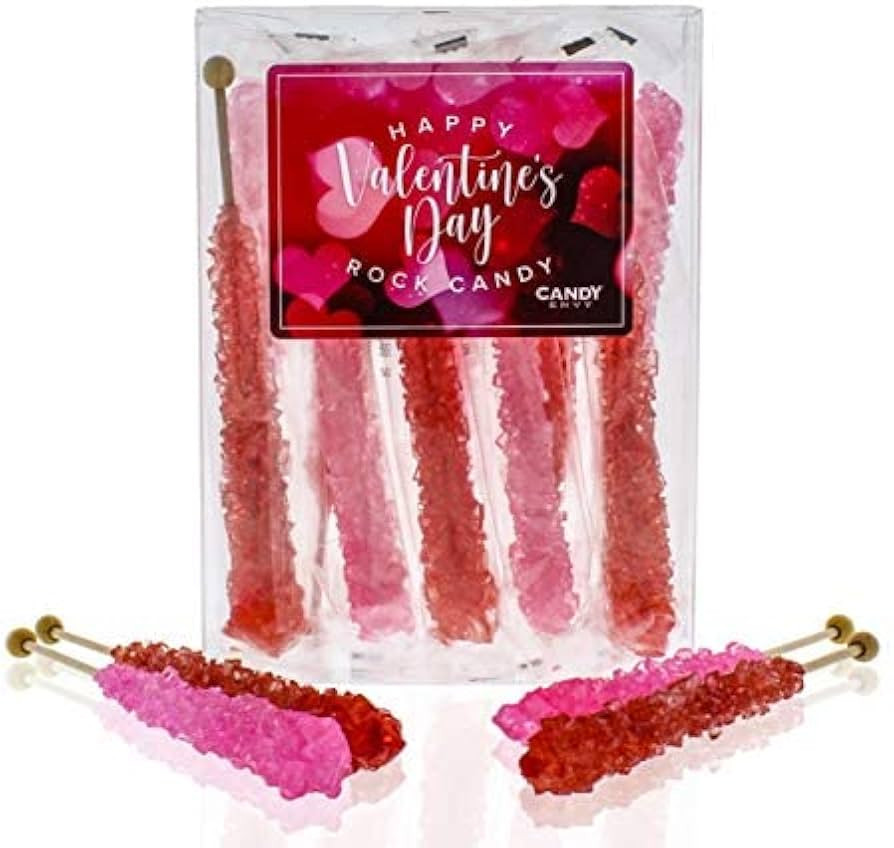 Valentine's Day Rock Candy Crystal Sticks - 10 Indiv. Wrapped - Red & Pink | Amazon (US)