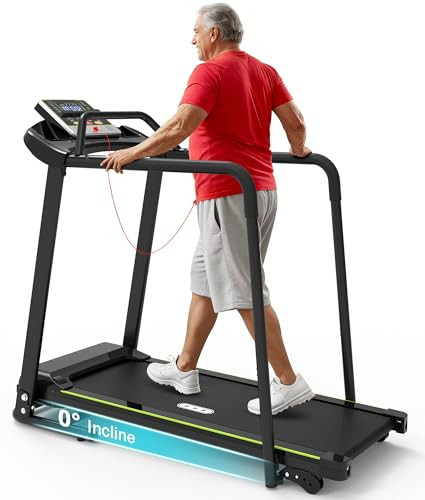 Redliro Walking Treadmill for Seniors with Long Handrails - 0.3 MPH Slow Start, 300 lb Capacity Recovery Foldable Treadmill for Home, 0–2% Incline Fully Flat, Auto Lubrication | Amazon (US)