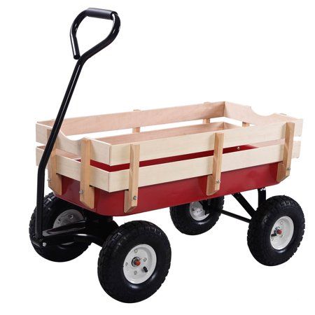 66""x20""x21"" Outdoor Garden Pulling Wagon Kids Toy Cart with Pneumatic Tires | Walmart (US)