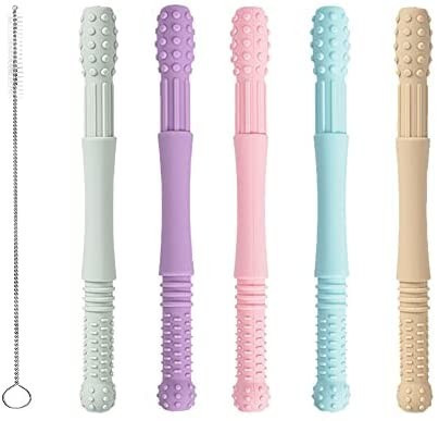 Hollow Teether Tubes, Honboom 5 Packs Soft Silicone Teething Tubes, Baby Soothing Teether Toy, Ch... | Amazon (US)