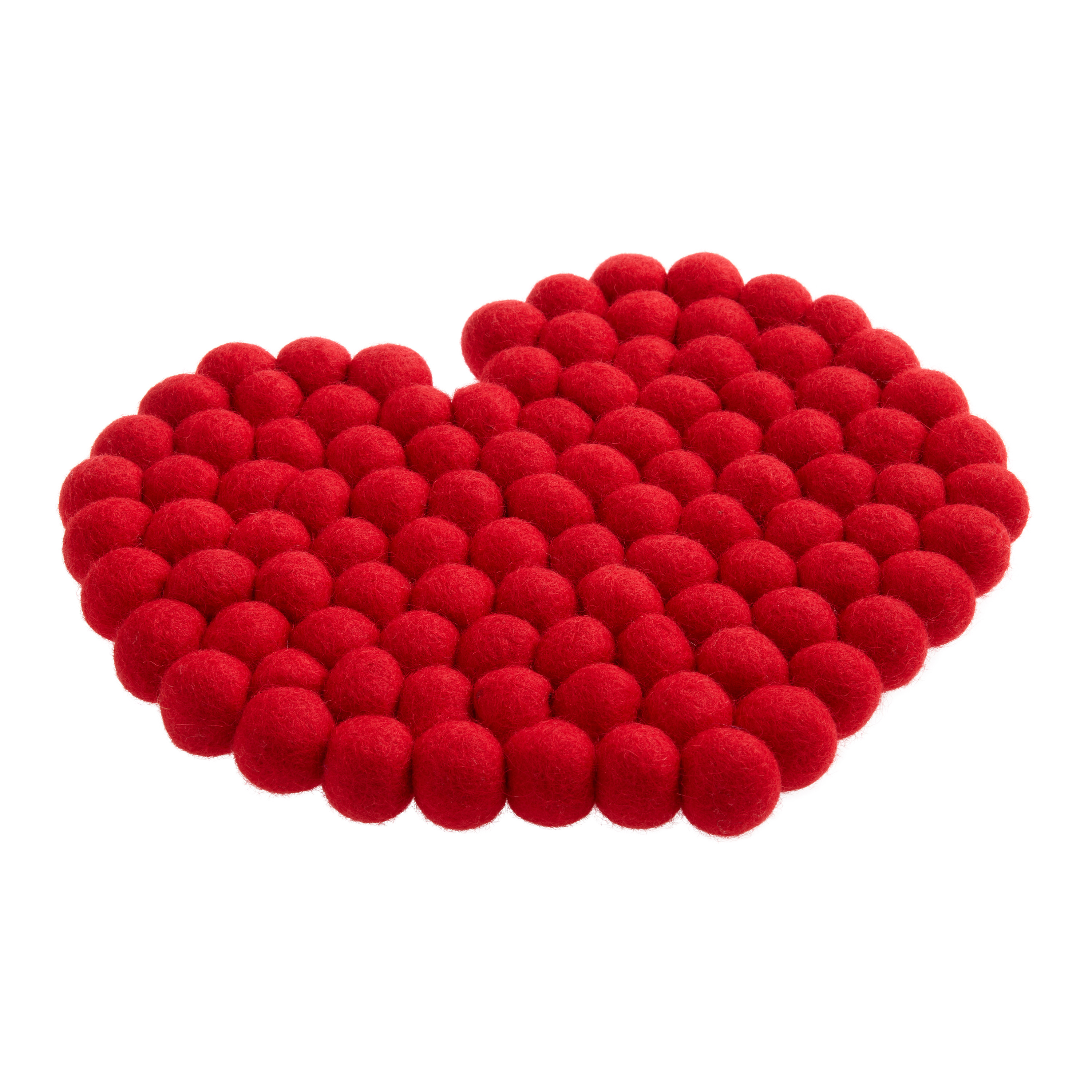 Red Felted Wool Pom Poms Heart Shaped Trivet | World Market
