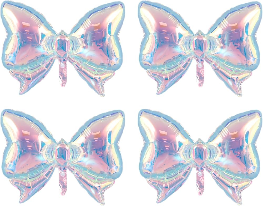 4Pcs Iridescent Bow Balloons for Christmas/Coquette Birthday Decorations for Girl/Colorful Happy ... | Amazon (US)