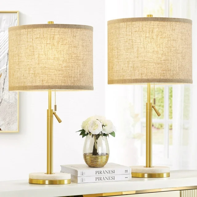 NATYSWAN Table Lamps set of 2, Adjustable Height Glod Bedside Marble Table Lamps with Pull Chain ... | Walmart (US)