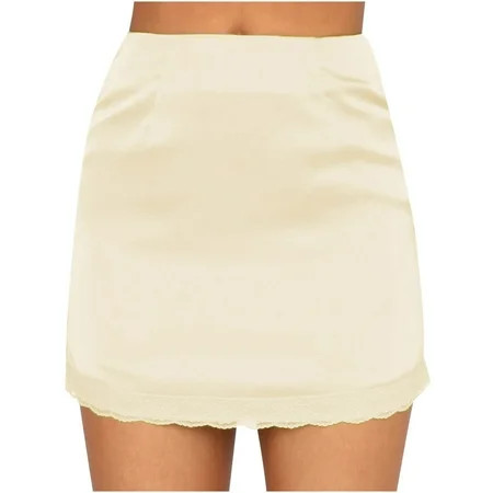 Fesfesfes Skirts for Women Casual Solid Color High Waist Stretch Satin Lace Sexy Short Skirt | Walmart (US)