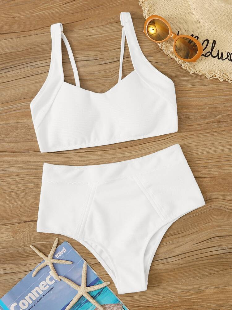 Solid High Waisted Bikini Swimsuit | SHEIN