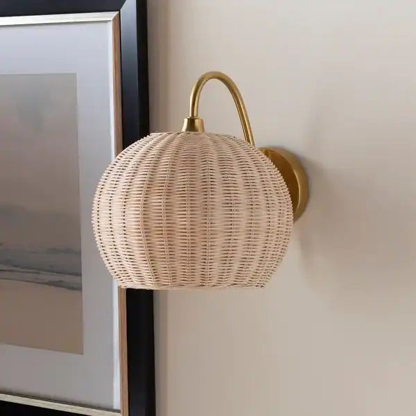 Meena Modern Rattan Wall Sconce - 11.5"H x 10"W x 14"D - On Sale - Overstock - 31431815 | Bed Bath & Beyond