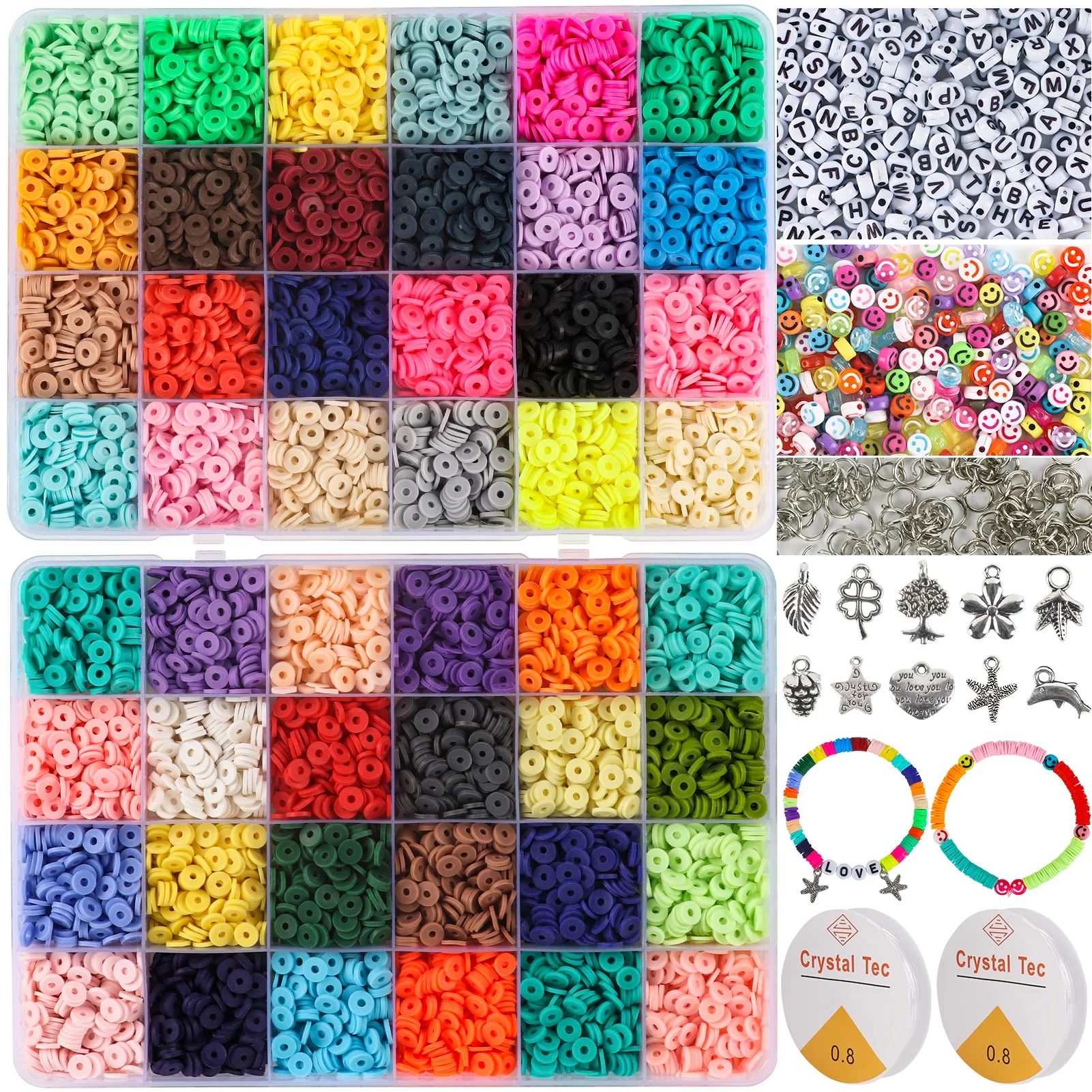 Koralakiri 12000Pcs Flat Polymer Clay Beads Kit 48 Colors,6mm Heishi Beads for Bracelets Necklace... | Walmart (US)