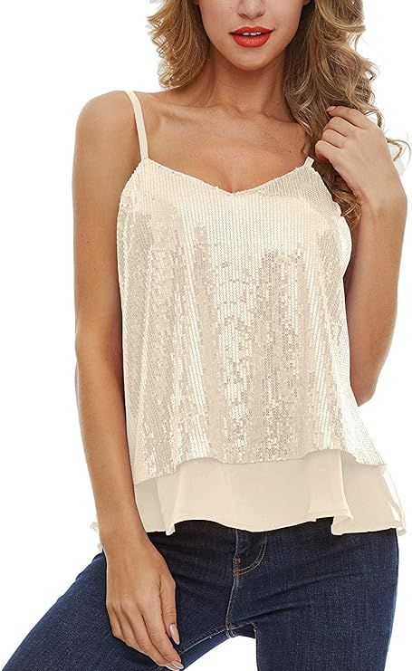 Women's Shining Camisole Sequined Vest Sparkle Sequin Tank Glitter Party Tops | Amazon (US)