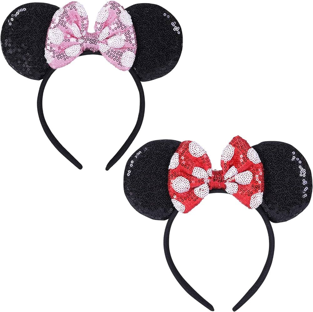 ZYTJ 2 Pcs Mouse Ears Headbands,Shiny Bows Mouse Ears Headbands for Birthday Parties, Themed Even... | Amazon (US)