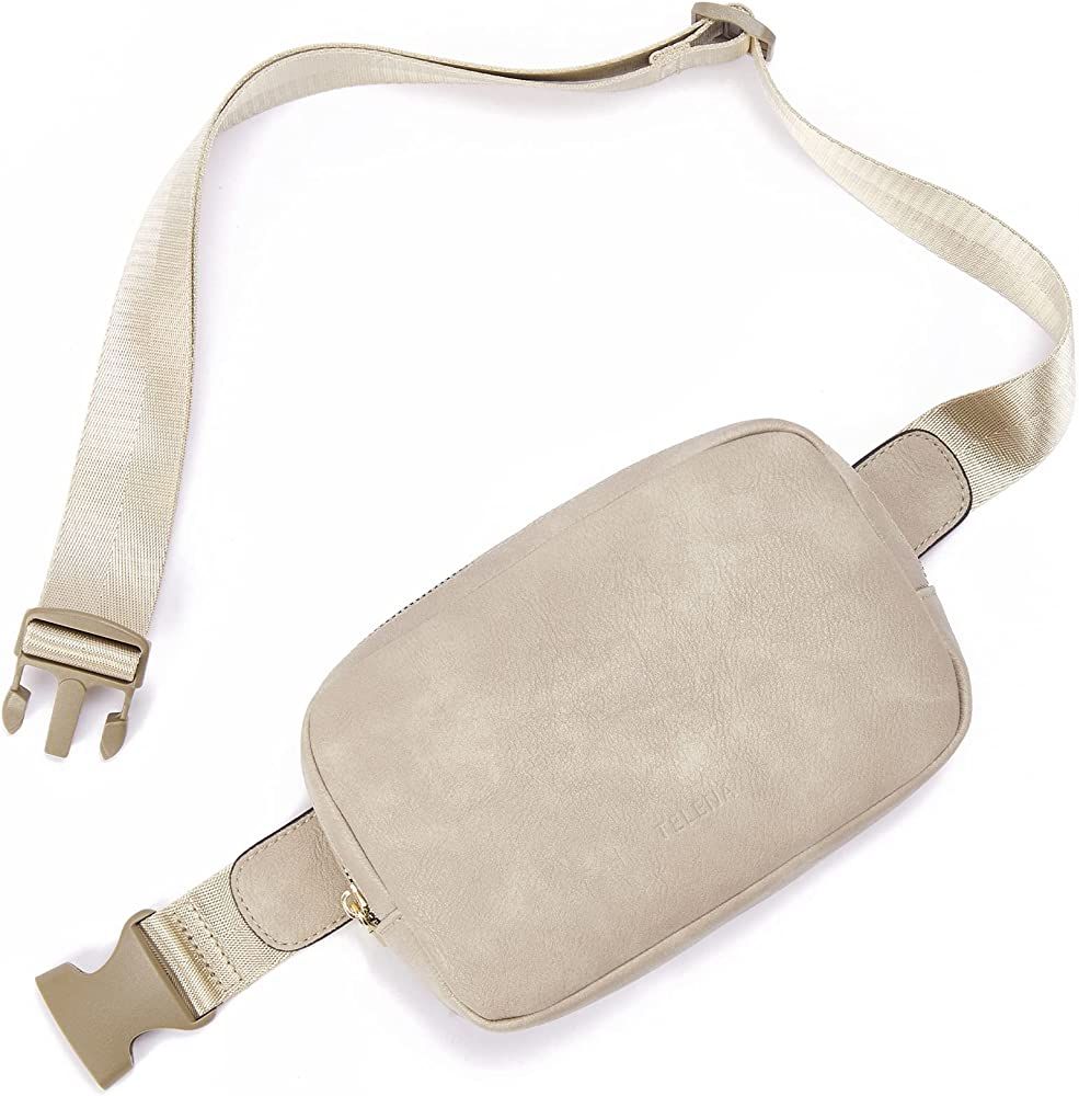 Telena Leather Belt Bag for Women Fashionable Fanny Packs Cross Body Bag Waist Pack Cloud Grey | Amazon (US)