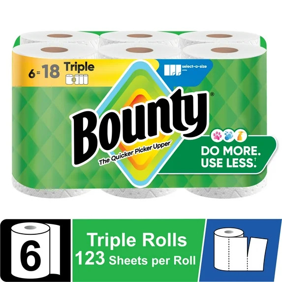 Bounty Paper Towels Select-A-Size White, 6 Triple Rolls, 123 Sheets Per Roll | Walmart (US)