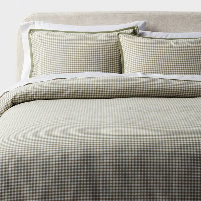Full/Queen Mini Gingham Duvet and Sham Set Moss Green - Threshold™ | Target