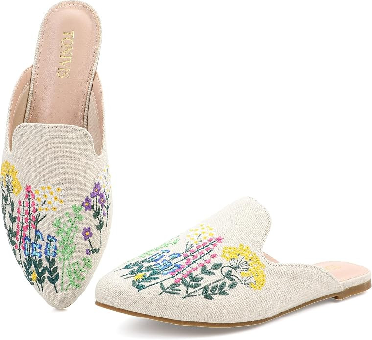 Mules for Women Pointed Toe Backless Dressy Flats | Amazon (US)