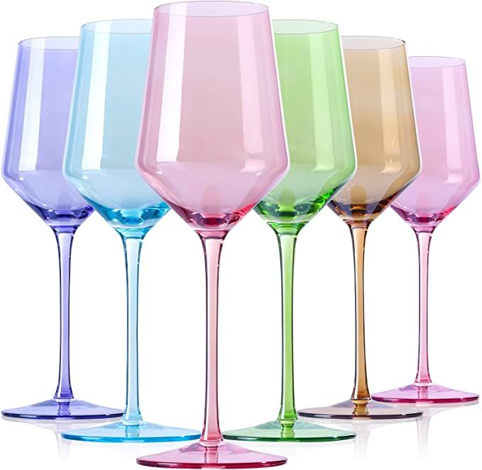 Amazon.com | Colored Wine Glasses Set Of 6 - Crystal Colorful Wine Glasses With Long Stem and Thi... | Amazon (US)