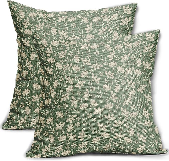 Spring Sage Green Pillow Covers 18x18 Set of 2 Vintage Floral Rustic Old Style Cute Flower Print ... | Amazon (US)