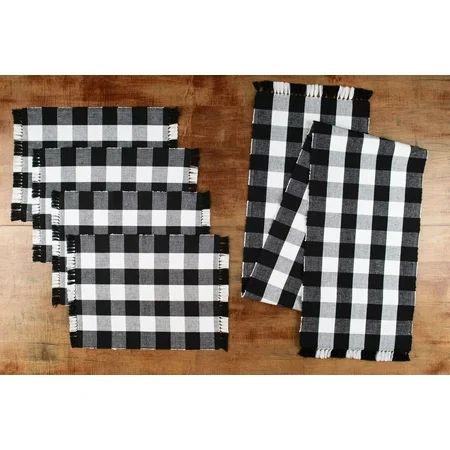 Mainstays 5 Piece Buffalo Plaid Table Linens Set - 4 Placemats and 1 Table Runner, Black and Whit... | Walmart (US)