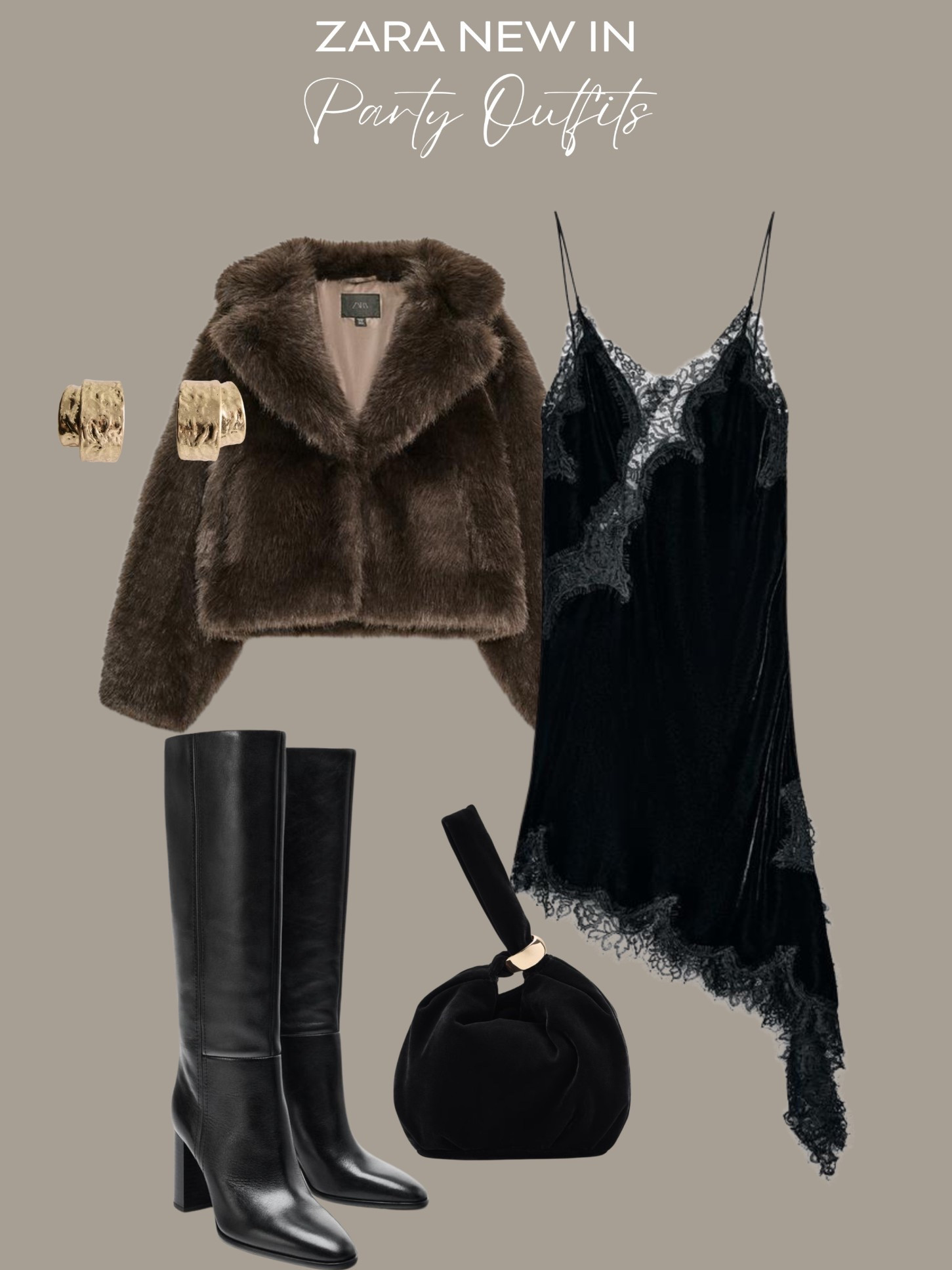 Zara new in party outfits ✨ 

Velvet lace dress / faux fur jacket / knee gift boots / velvet bag / Christmas Day / New Year’s Eve 

#LTKpartywear #LTKuk