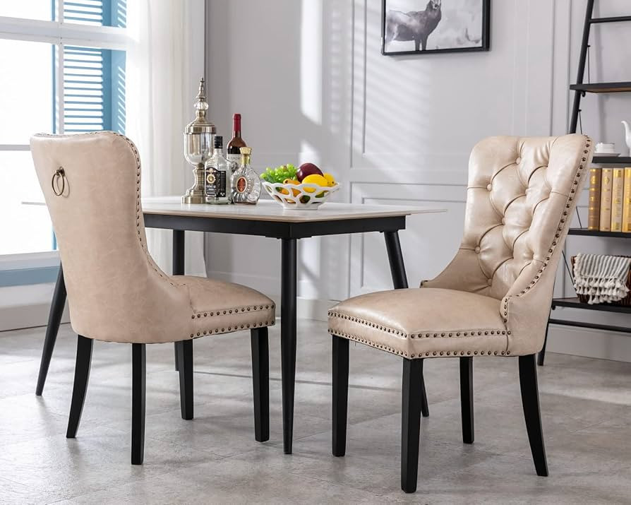 CIMOTA Beige Leather Dining Chairs Set of 2 Mid Century Modern Dining Room Chairs Tufted Upholste... | Amazon (US)