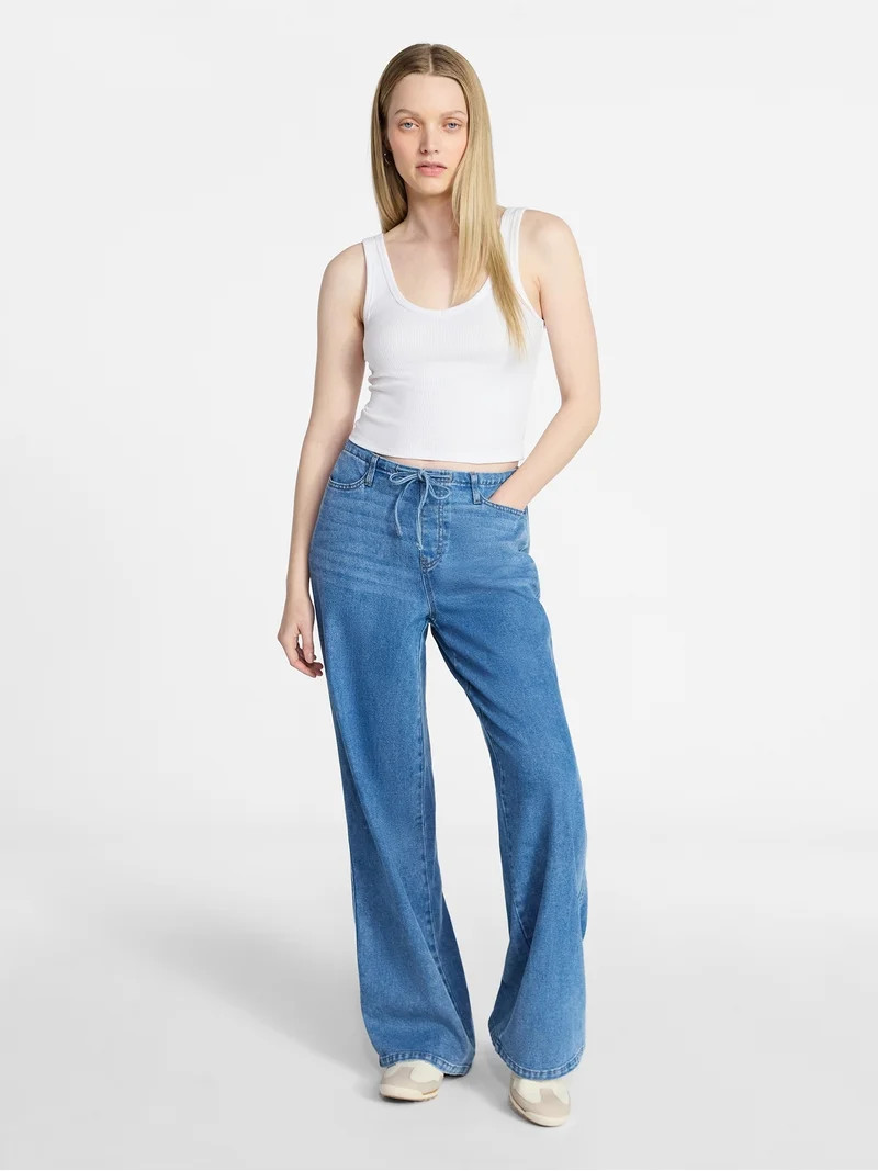 No Boundaries Mini Waist Wide Leg Pants, 31" Inseam, Women's XXS-XXL | Walmart (US)