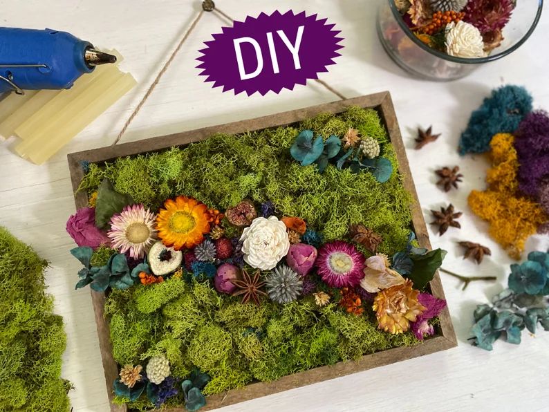Moss Art Kit/diy Moss Art/moss and Flower Hanging Wall Art/do It Yourself/diy Craft Project for A... | Etsy (US)