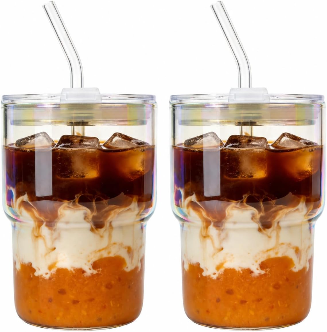 16 oz Glass Cups with Lids and Straws Reusable Iced Coffee Tumbler | Amazon (US)