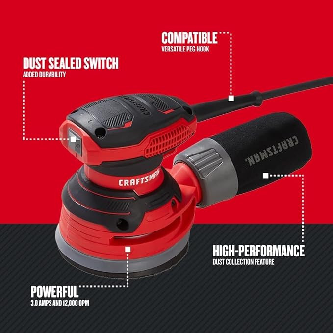 CRAFTSMAN Orbital Sander, 5 inch, 12,000 OPM, 3 Amp, Corded (CMEW231) | Amazon (US)