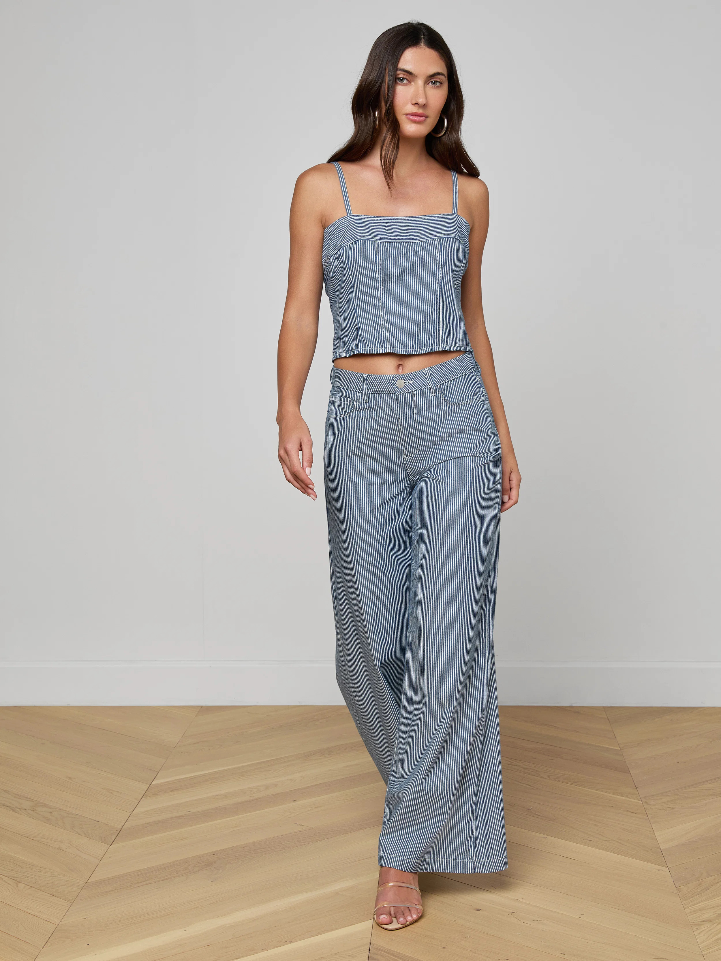 L'AGENCE Amara Wide-Leg Pants In Azure Blue Stripe | L'Agence