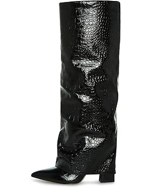 Modatope Knee High Boots Women Fold Over Knee High Boots Chunky High Heels Long Boots Zipper Poin... | Amazon (US)