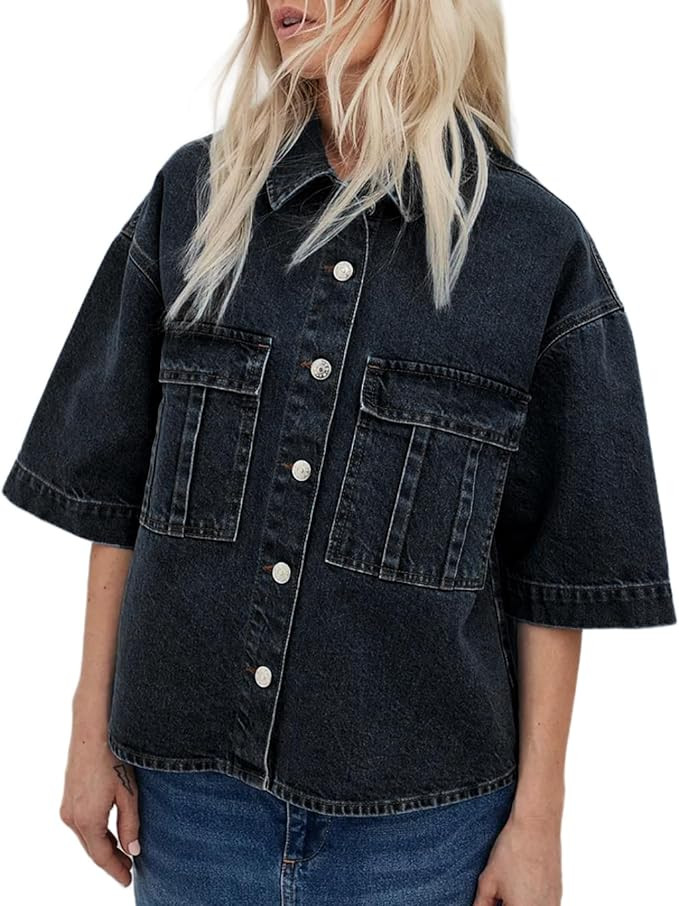 Kedera Womens Button Down Denim Shirts Casual Shirt Casual Collared Short Sleeve Western Pocket C... | Amazon (US)