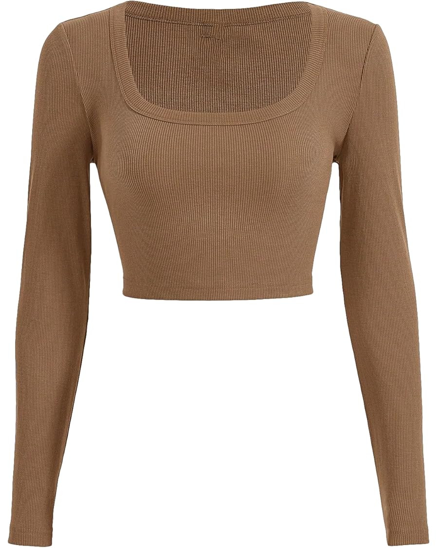 SOLY HUX Women's Y2k Square Neck Long Sleeve Crop Top Ribbed Knit Tee T Shirt | Amazon (US)